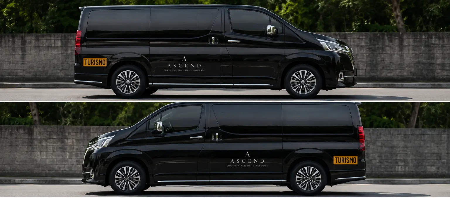 Black ASCEND Toyota Hiace Majesty private transportation vehicle